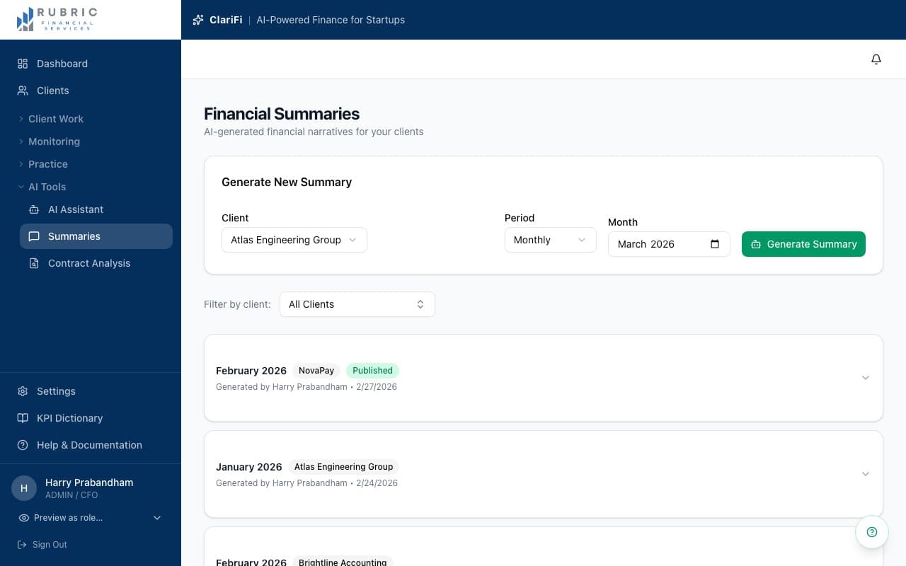 AI-generated financial summaries — executive insights curated by your finance team
